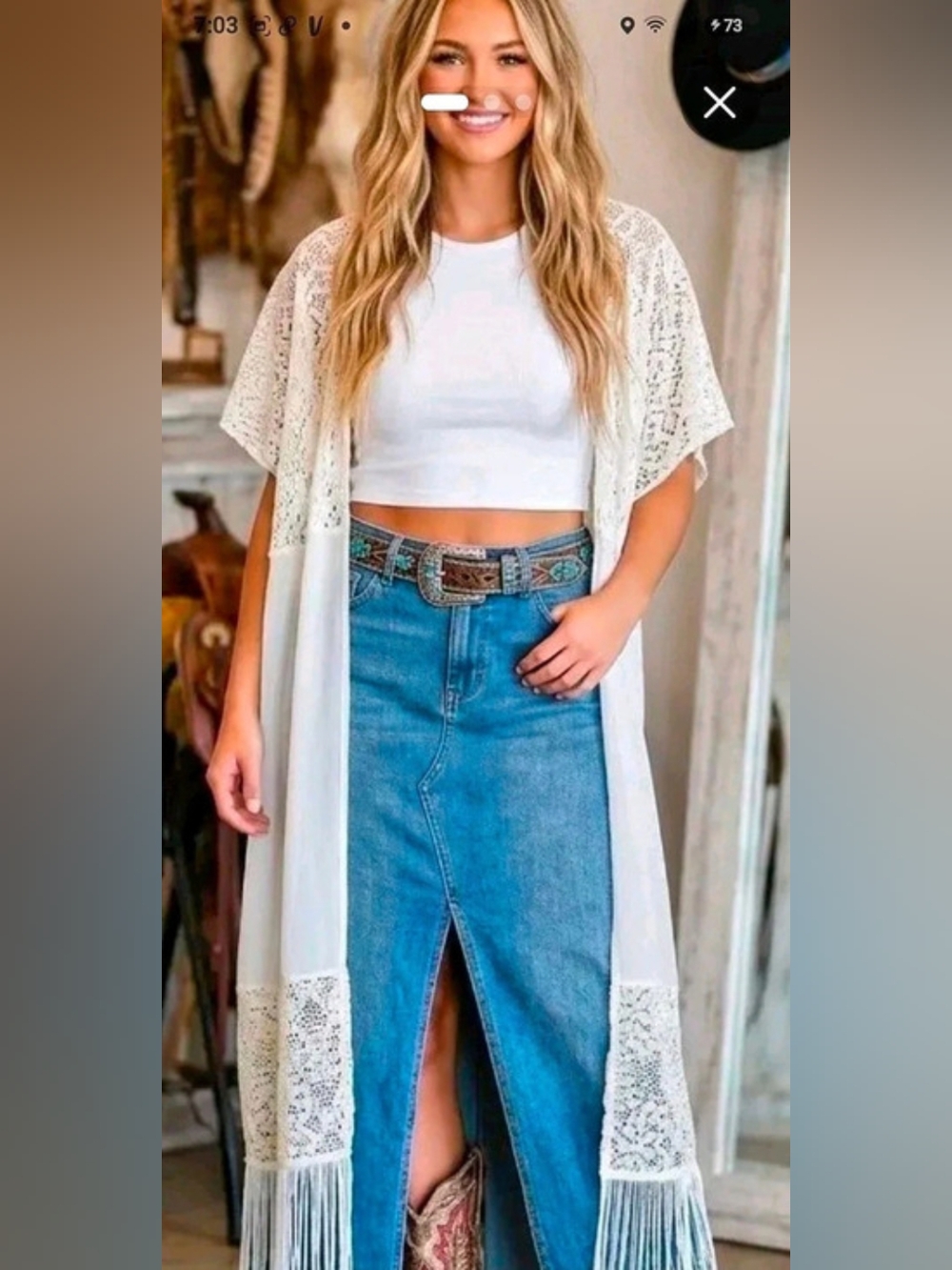 David And Young White Lace Kimono Cover-Up